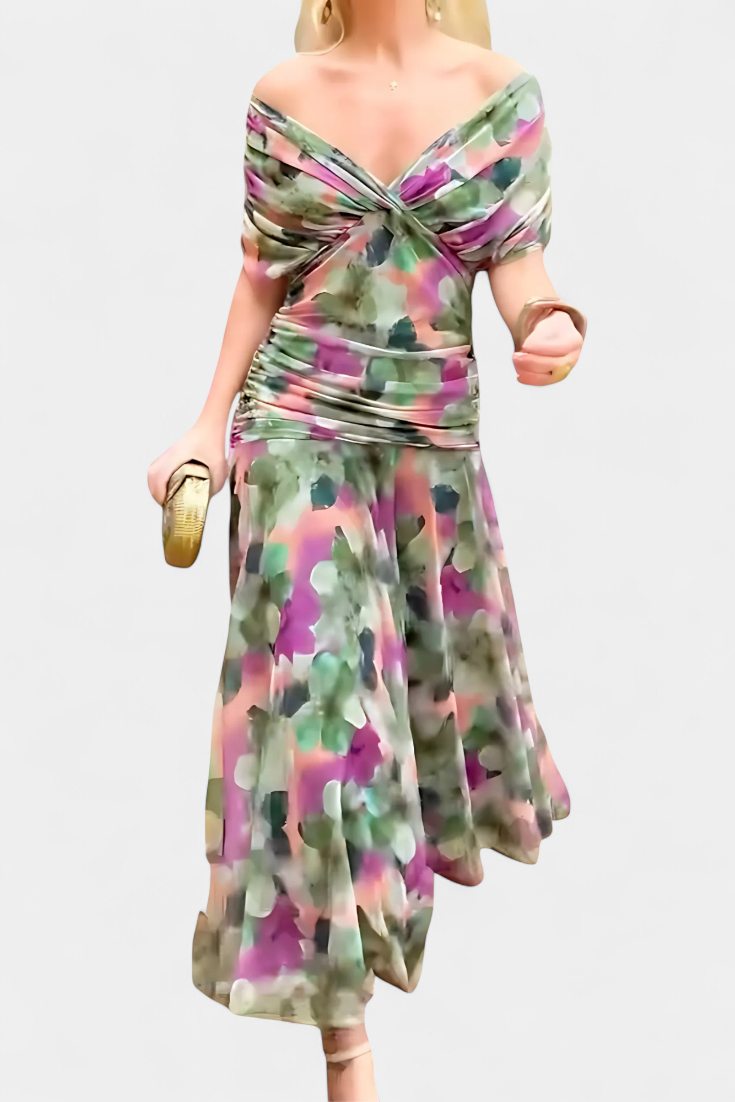 Florendra | Long Floral V-Neck Dress