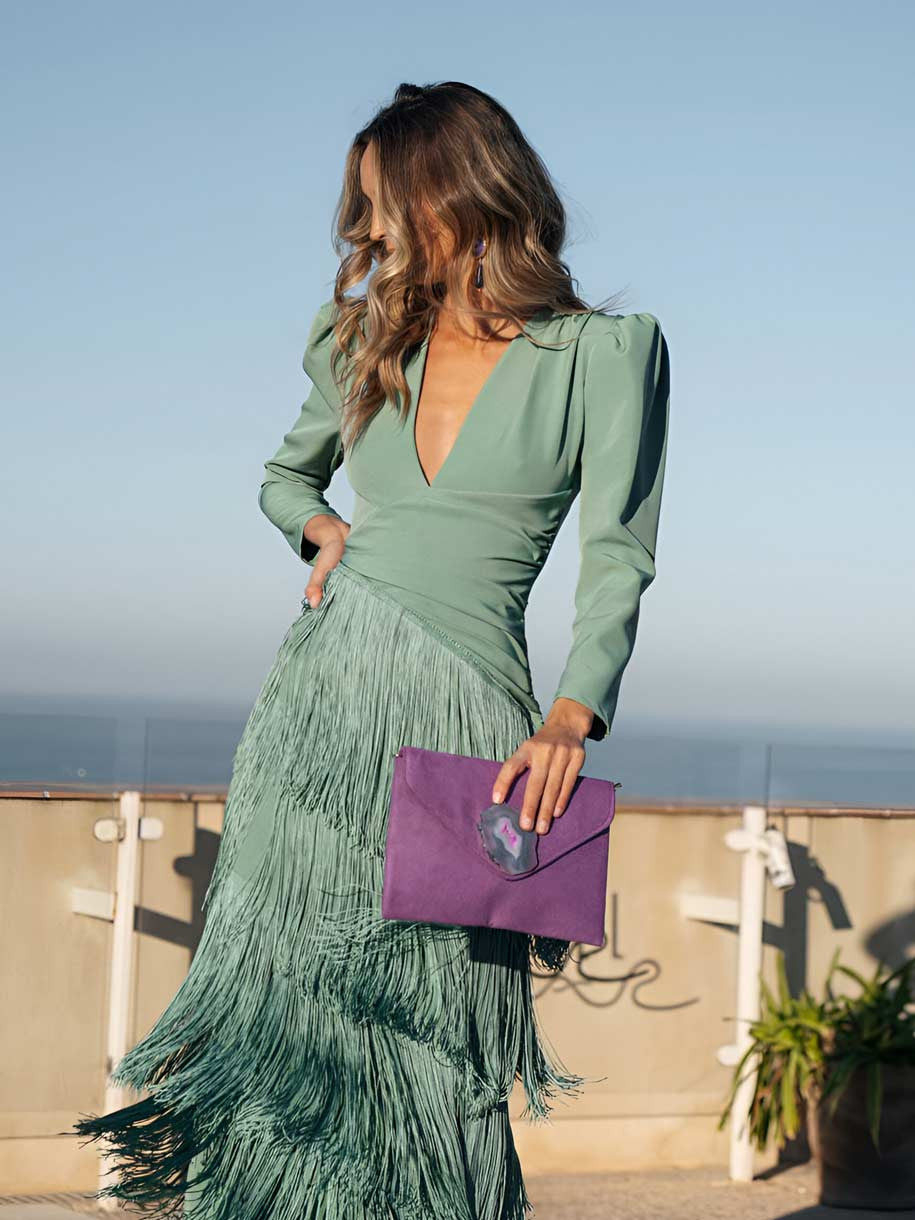 Salvia | Long Fringe Wedding-Guest Dress