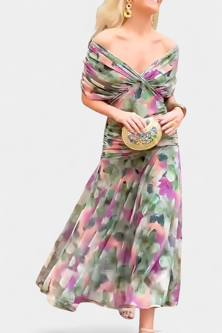 Florendra | Long Floral V-Neck Dress