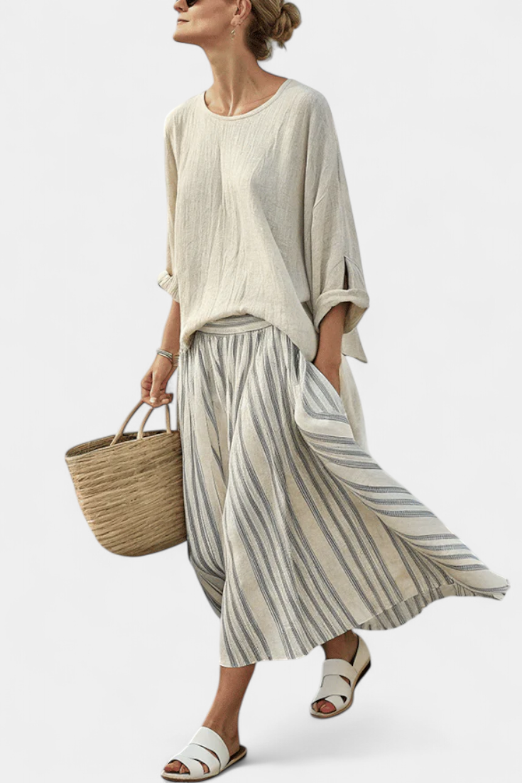 Aurora — Blouse Comfortable & Skirt Midi Striped