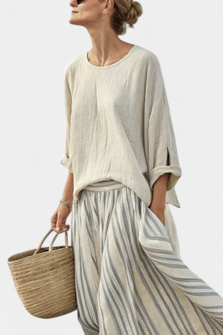 Aurora — Blouse Comfortable & Skirt Midi Striped