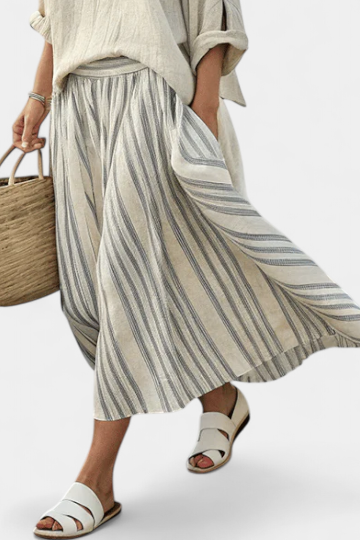 Aurora — Blouse Comfortable & Skirt Midi Striped