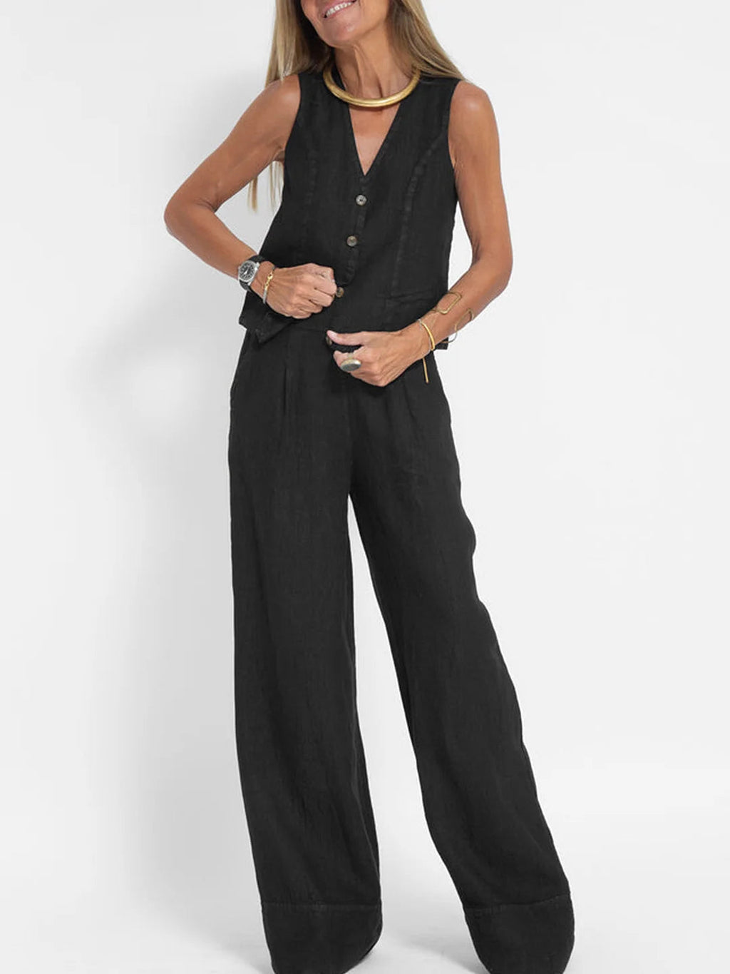Aira – Co-ord Set Elegant Two-Piece With Waistcoat & Trousers Wide-Leg