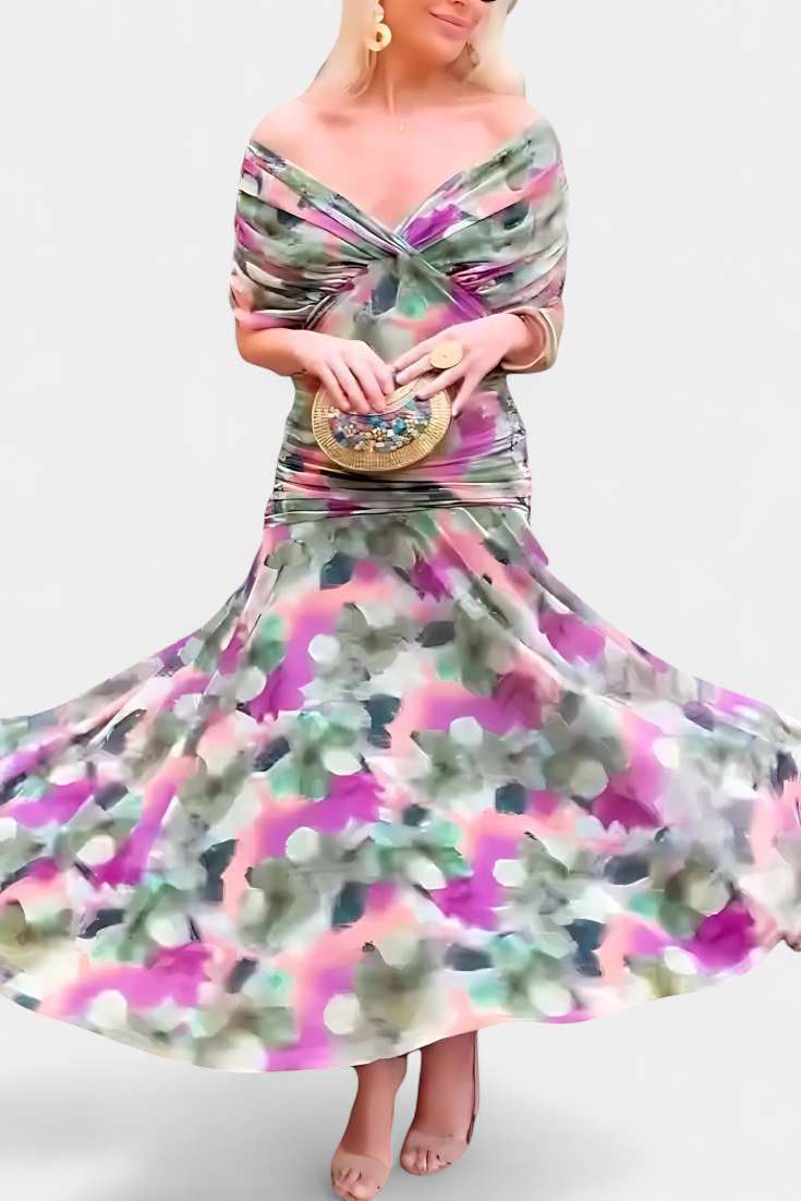 Florendra | Long Floral V-Neck Dress