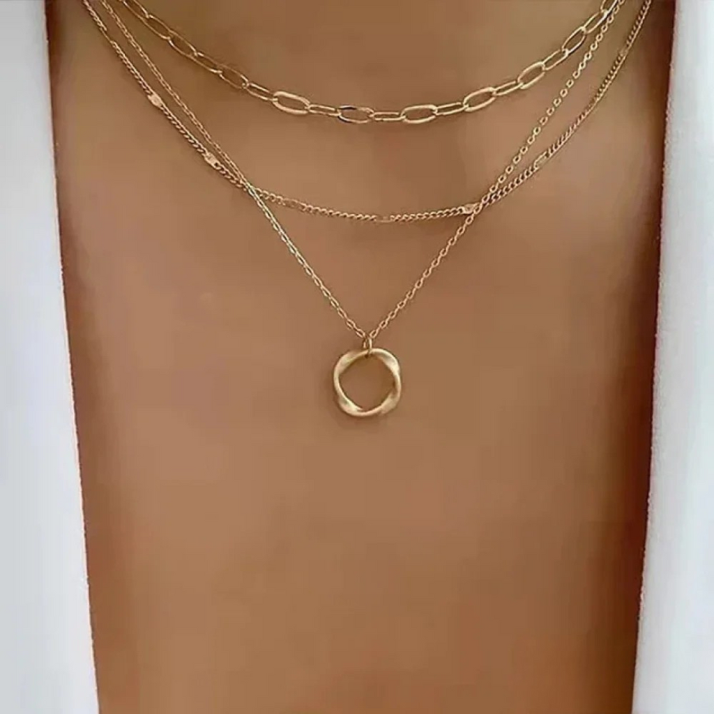 Layered Vintage Gold Pendant Necklace