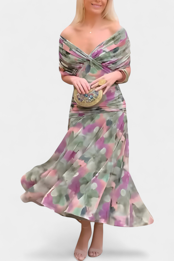 Florendra | Long Floral V-Neck Dress