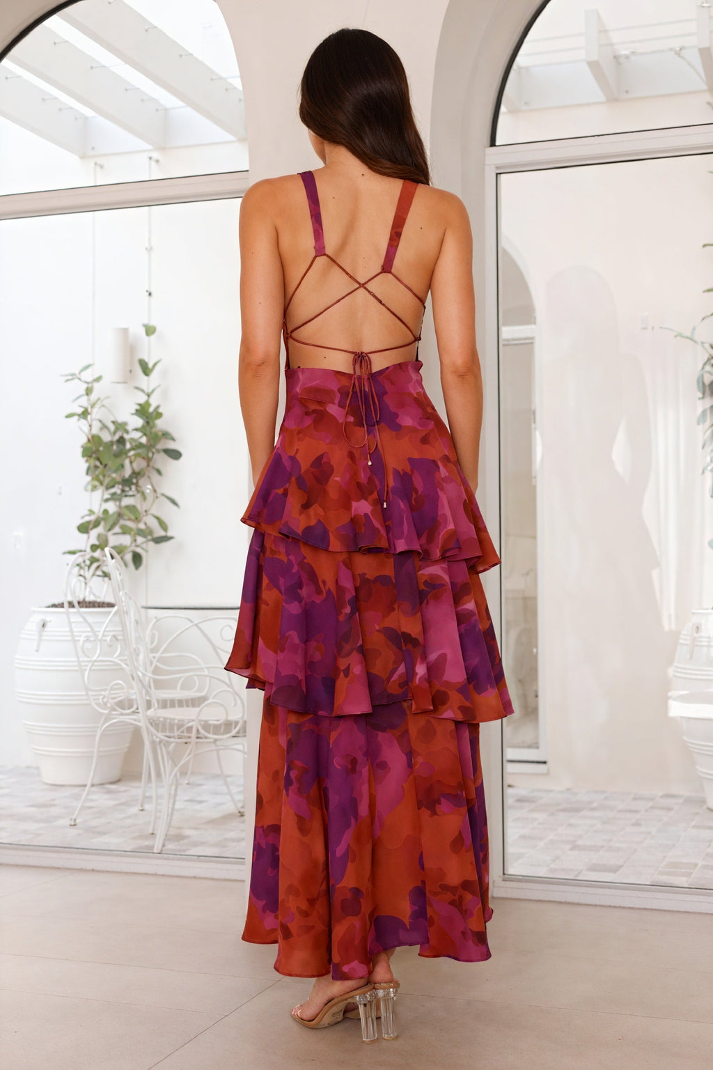 Floral Print Dress with Deep V-Neckline