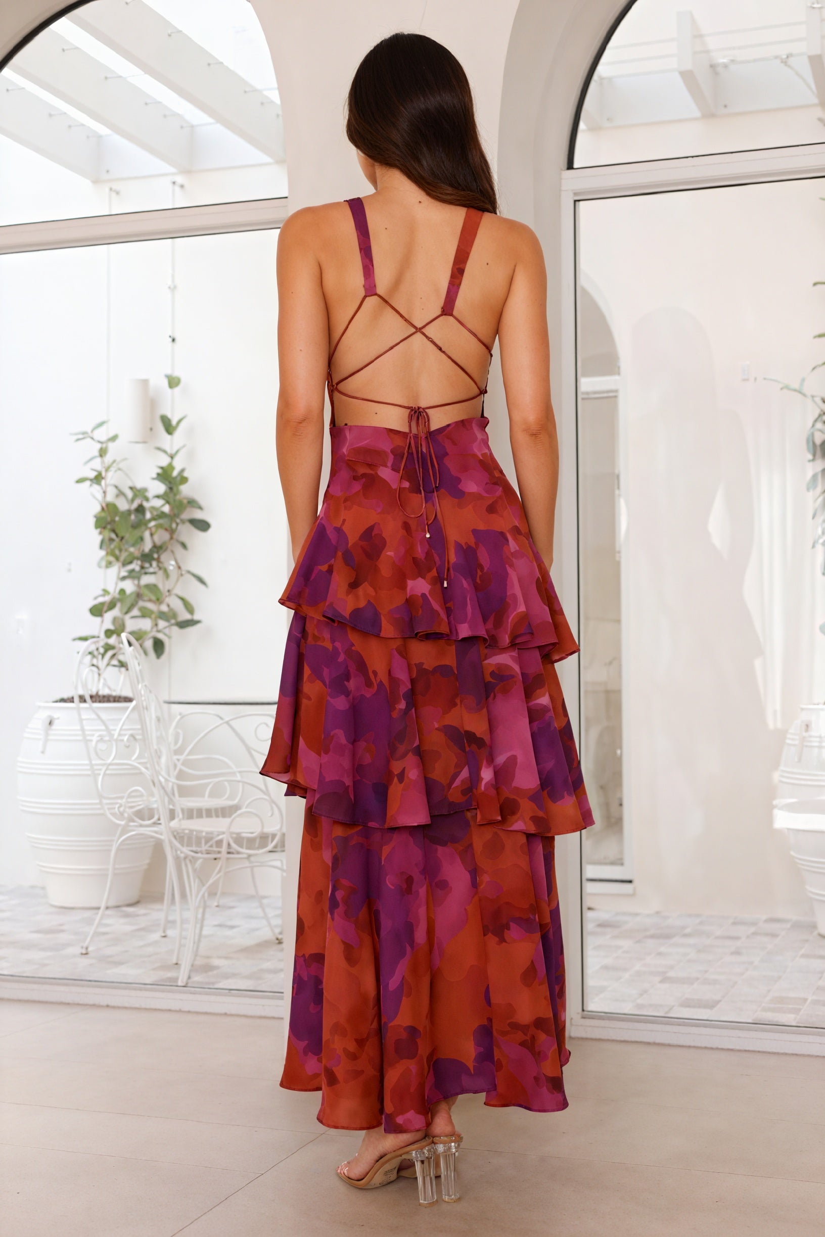Floral Print Dress with Deep V-Neckline
