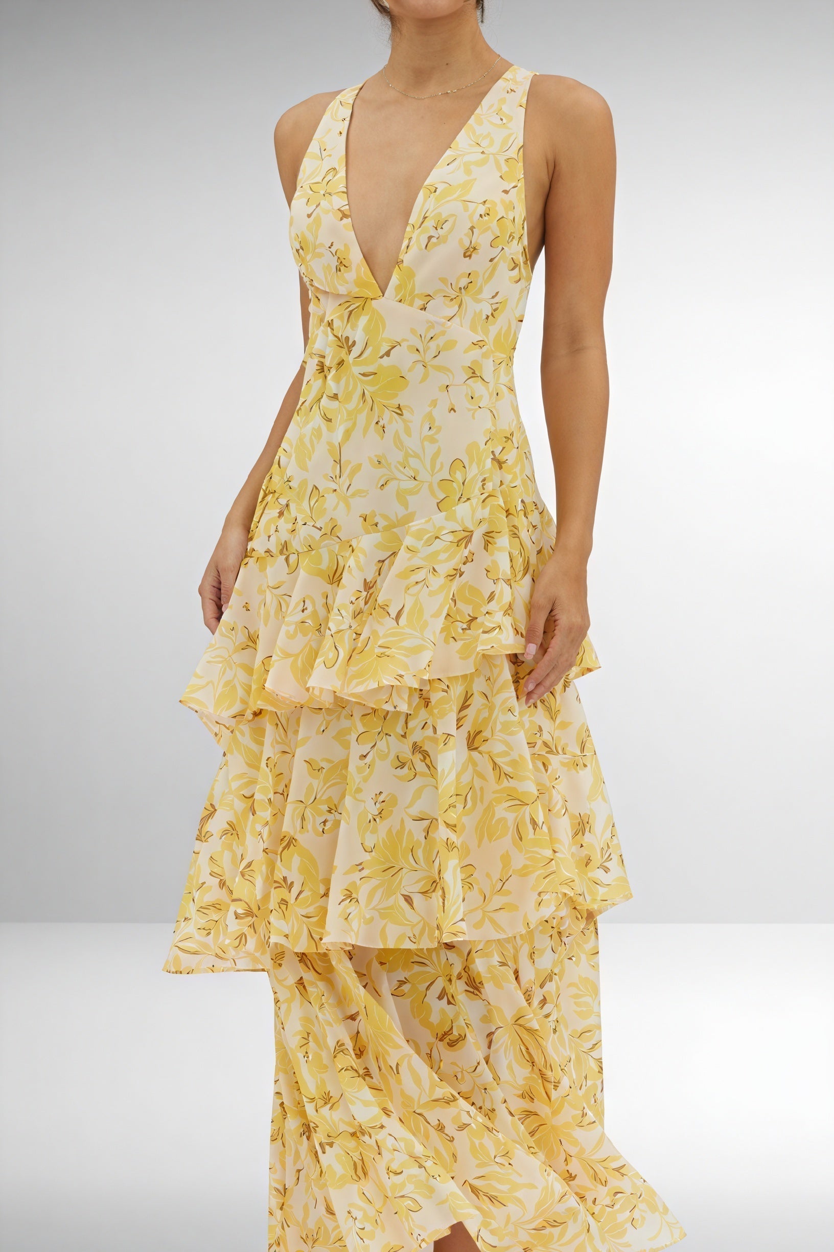 Floral Print Dress with Deep V-Neckline