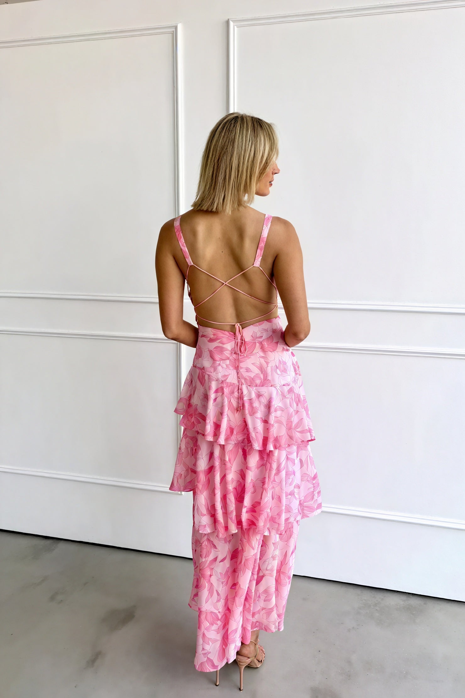 Floral Print Dress with Deep V-Neckline