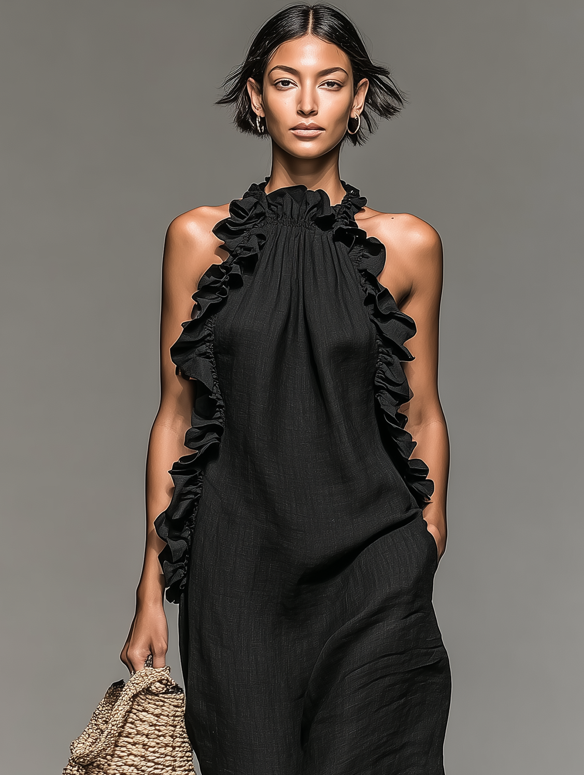 Women's Minimalist Linen-blend Sleeveless Maxi Dress With Ruffle