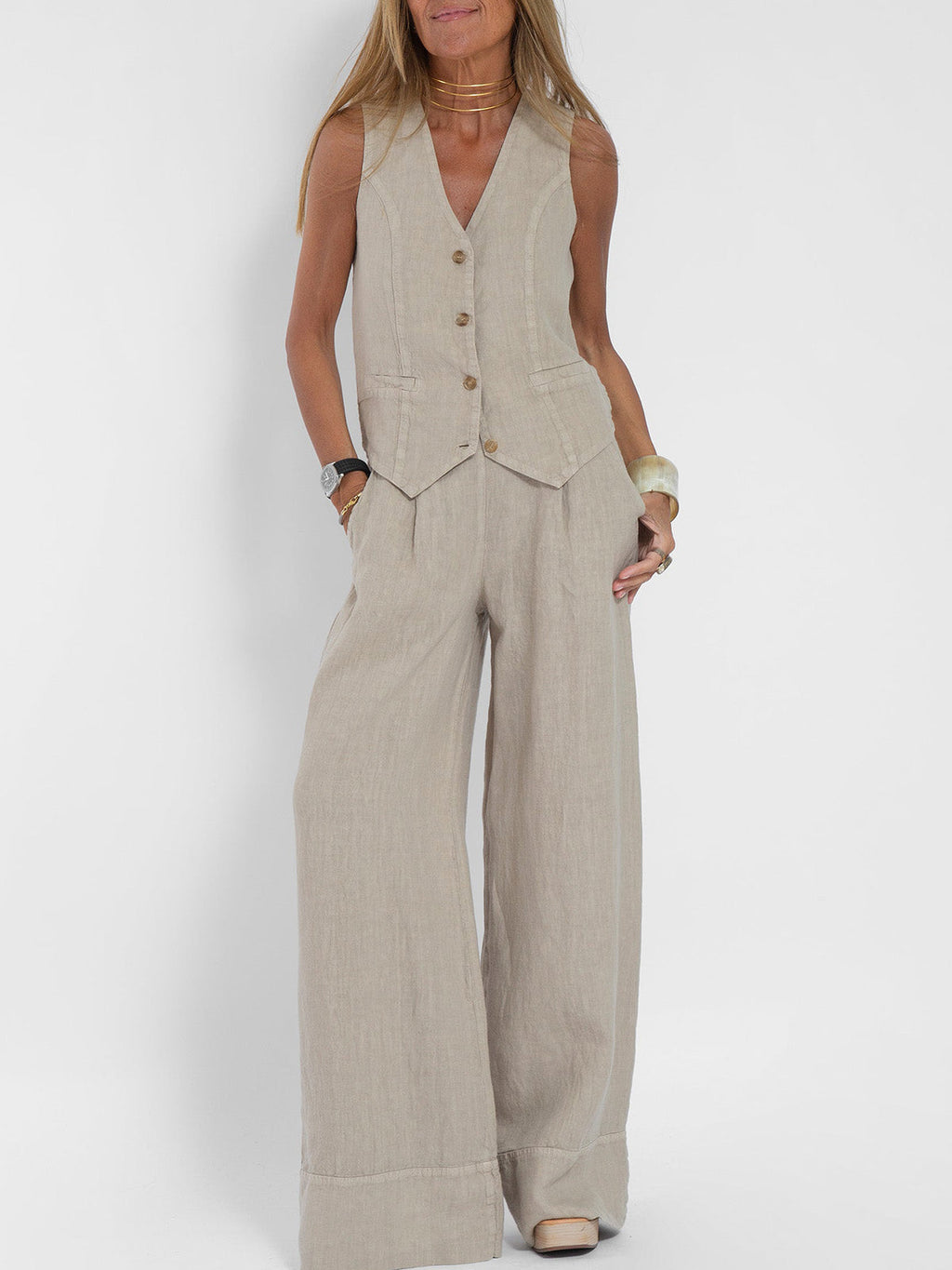 Aira – Co-ord Set Elegant Two-Piece With Waistcoat & Trousers Wide-Leg
