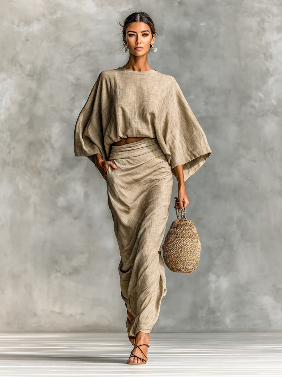 Linen Co-ord Set Elegant With Long Skirt
