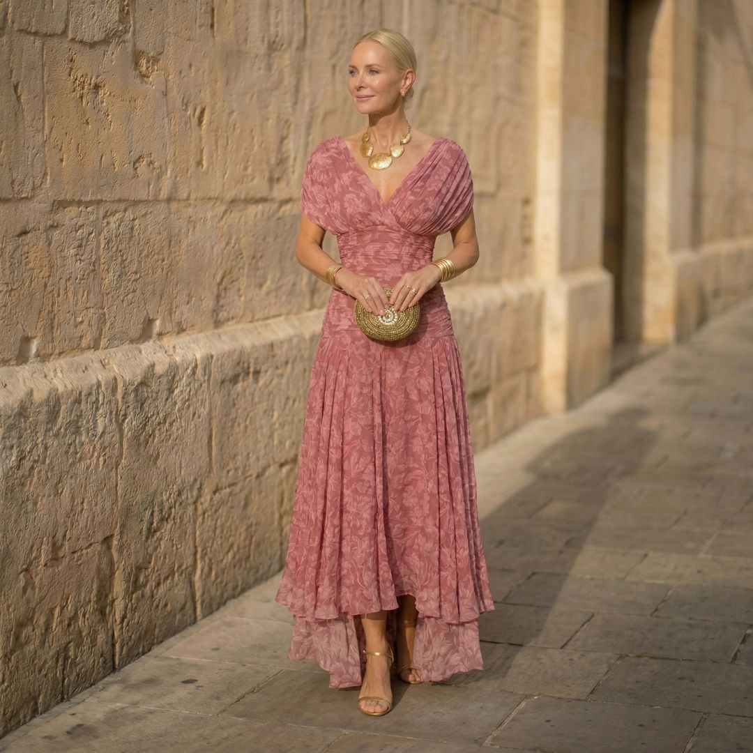 Amelia | Elegant Flowing Pink Dress — Pink