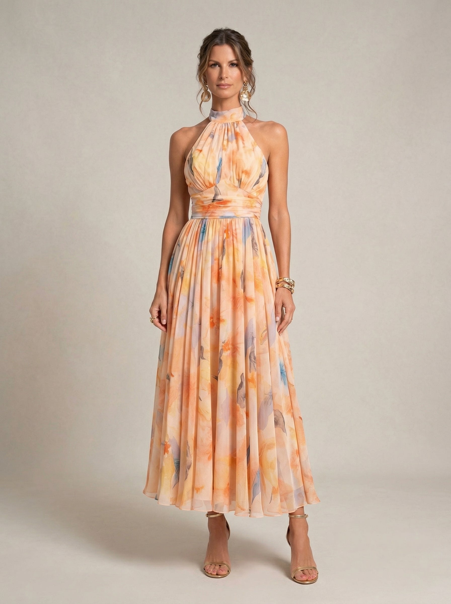 Esther&trade; | Halter Neck Dress with Watercolour Print