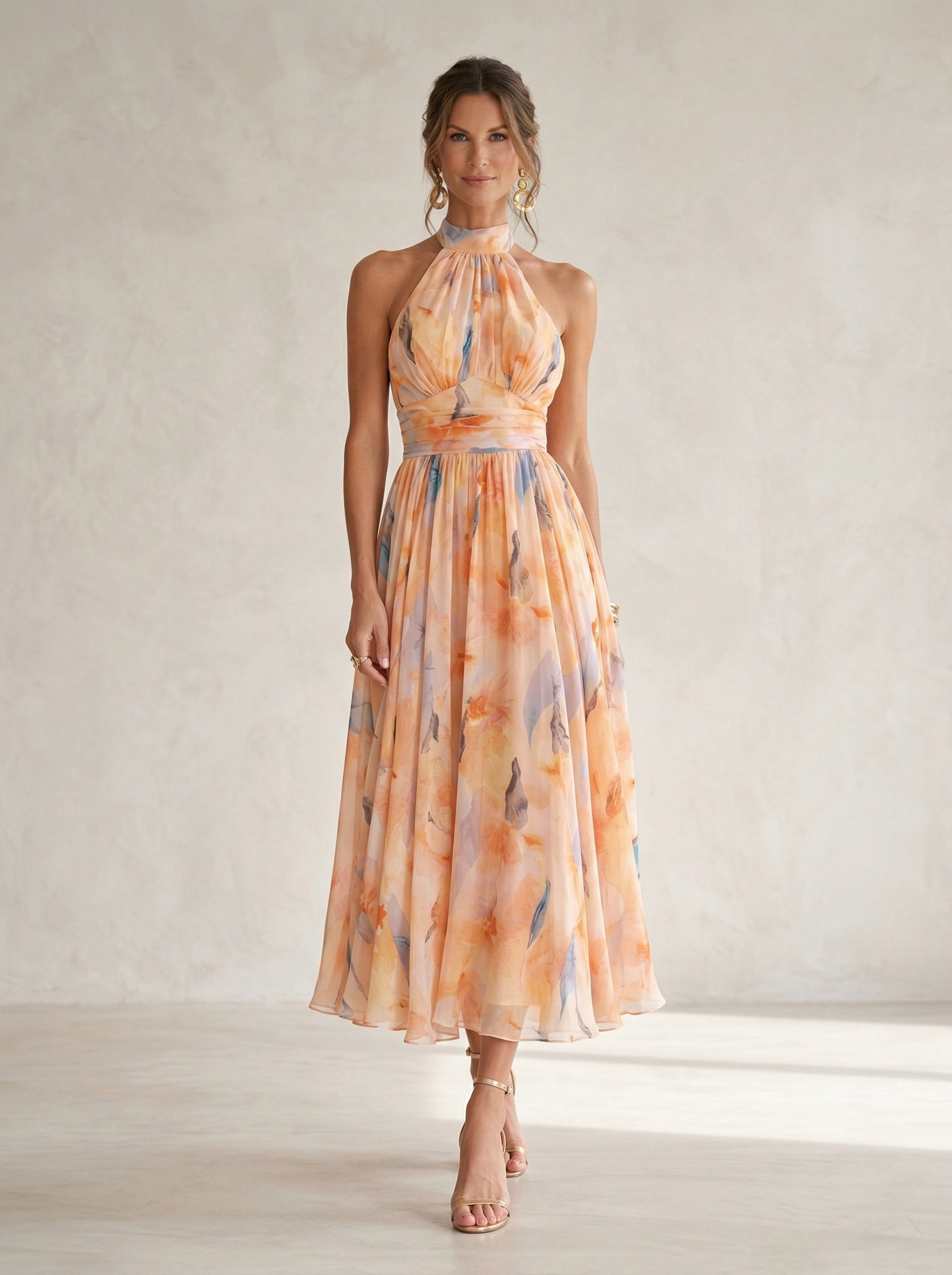 Esther&trade; | Halter Neck Dress with Watercolour Print