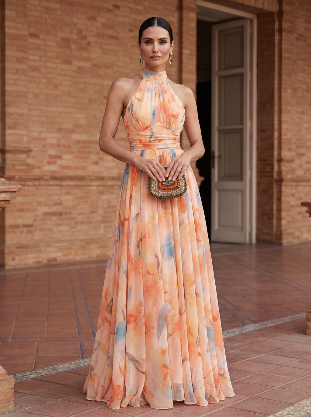 Esther&trade; | Halter Neck Dress with Watercolour Print