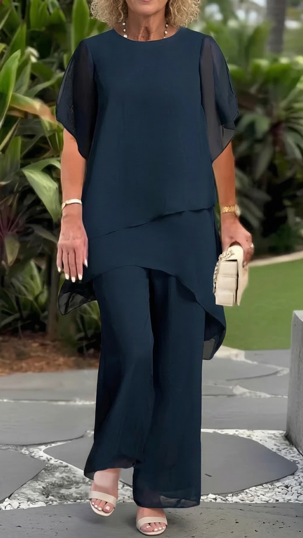 Suit with draped palazzo pants