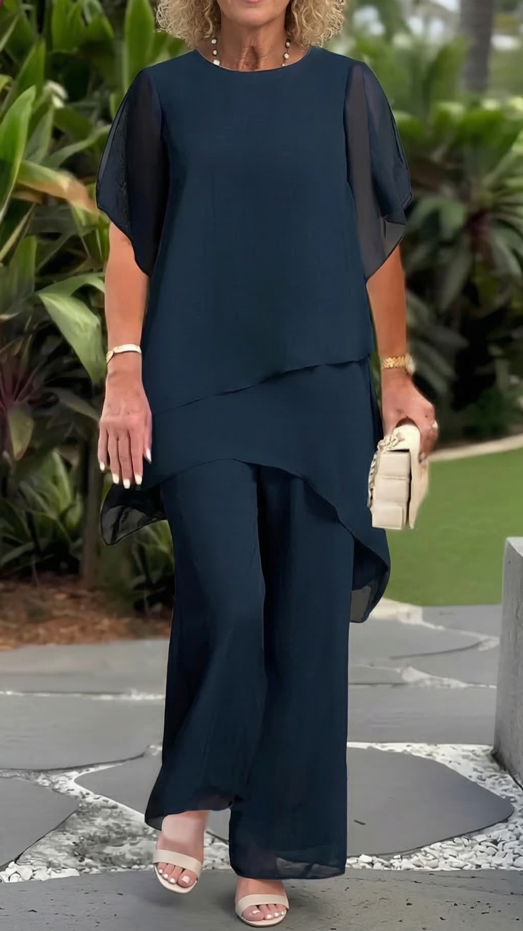 Suit with draped palazzo pants