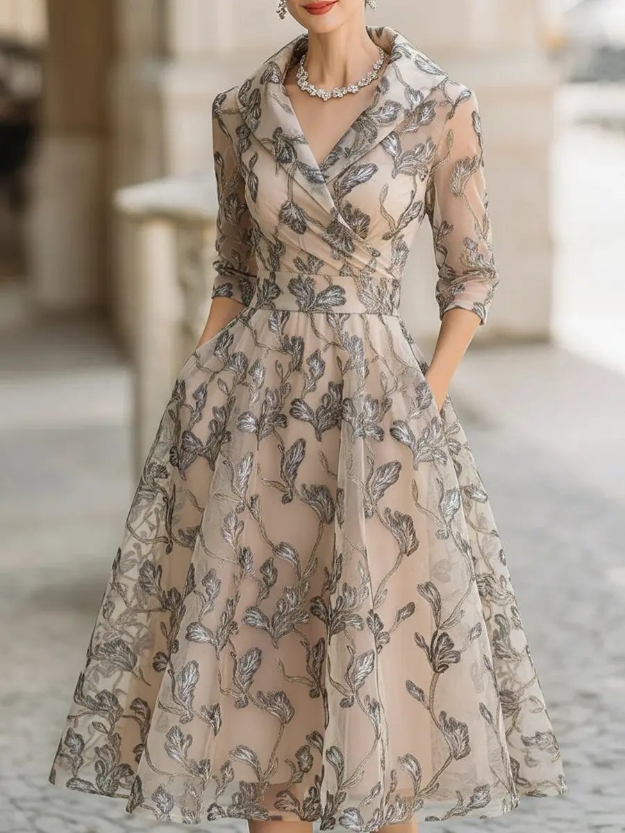 Marceline | Embroidered Mesh Midi Dress