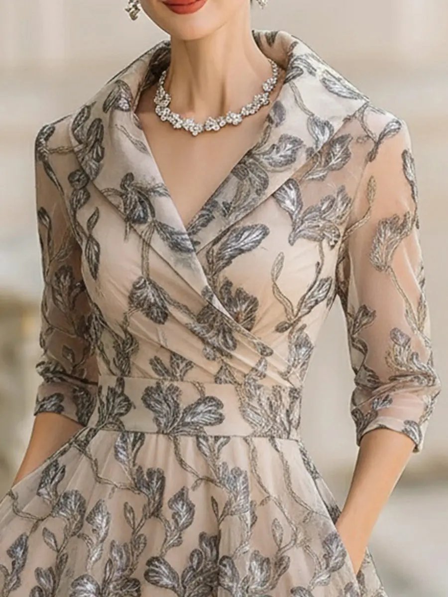 Marceline | Embroidered Mesh Midi Dress