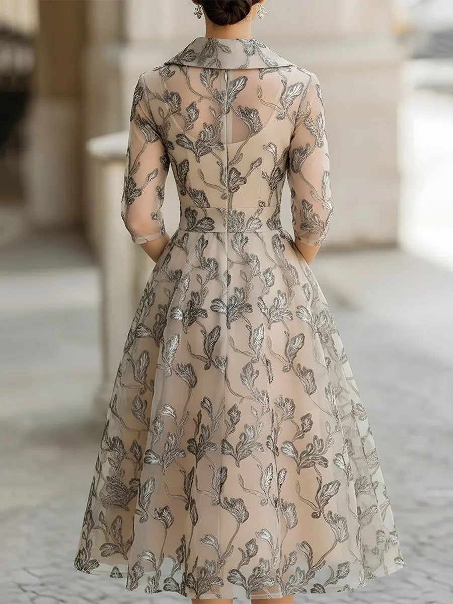 Marceline | Embroidered Mesh Midi Dress