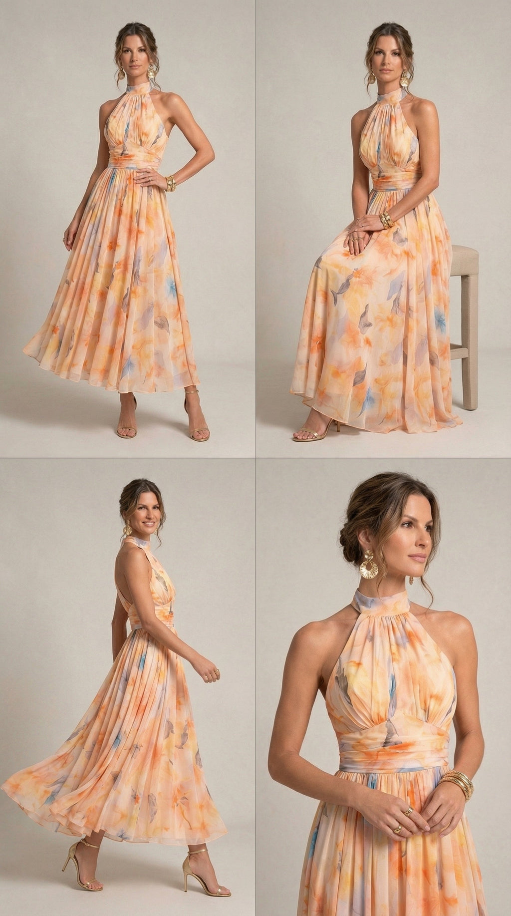 Esther&trade; | Halter Neck Dress with Watercolour Print