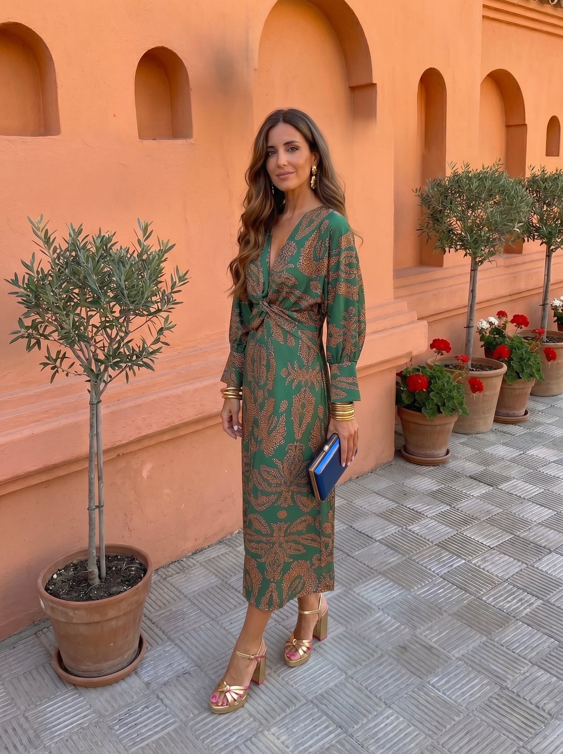 Silvia&trade; | Midi Printed Dress with V-Neckline