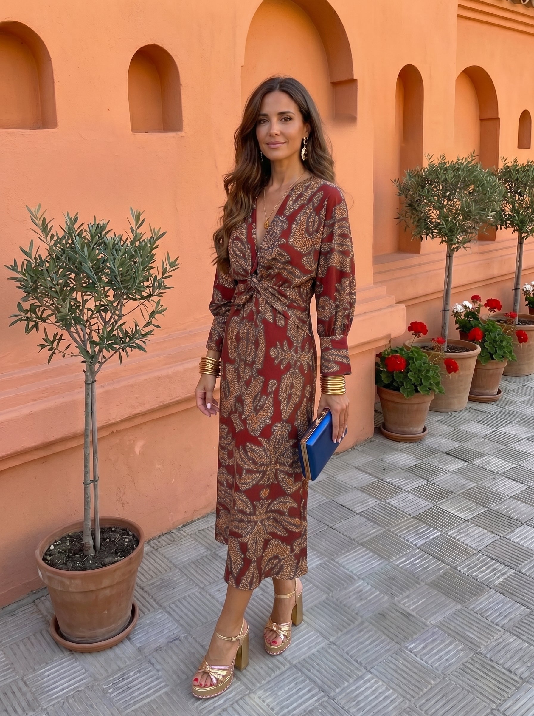 Silvia&trade; | Midi Printed Dress with V-Neckline