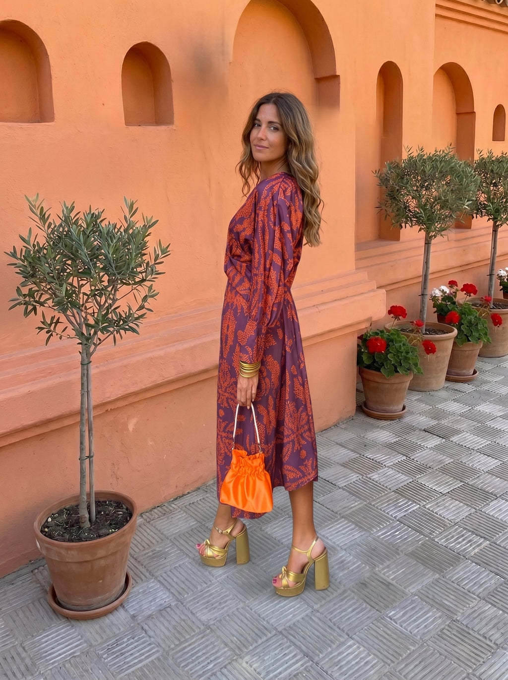 Silvia&trade; | Midi Printed Dress with V-Neckline