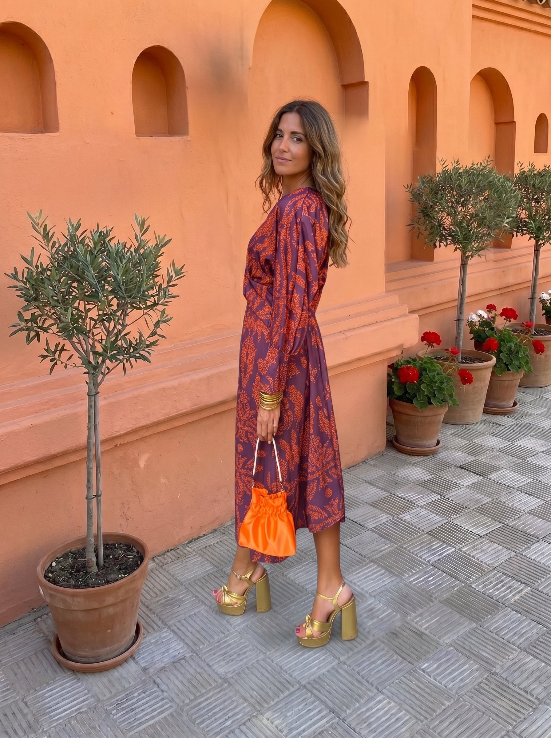 Silvia&trade; | Midi Printed Dress with V-Neckline