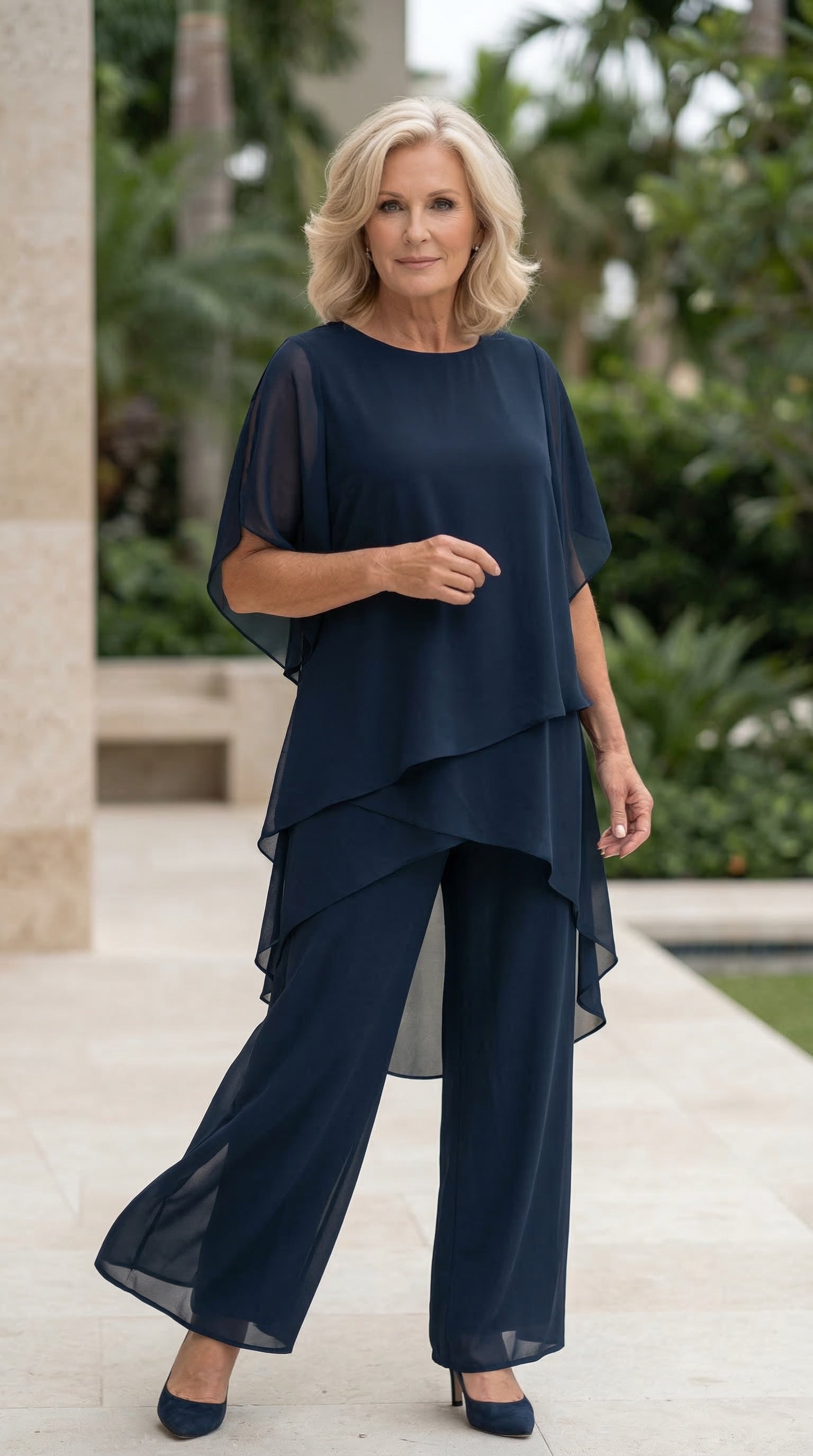 Suit with draped palazzo pants