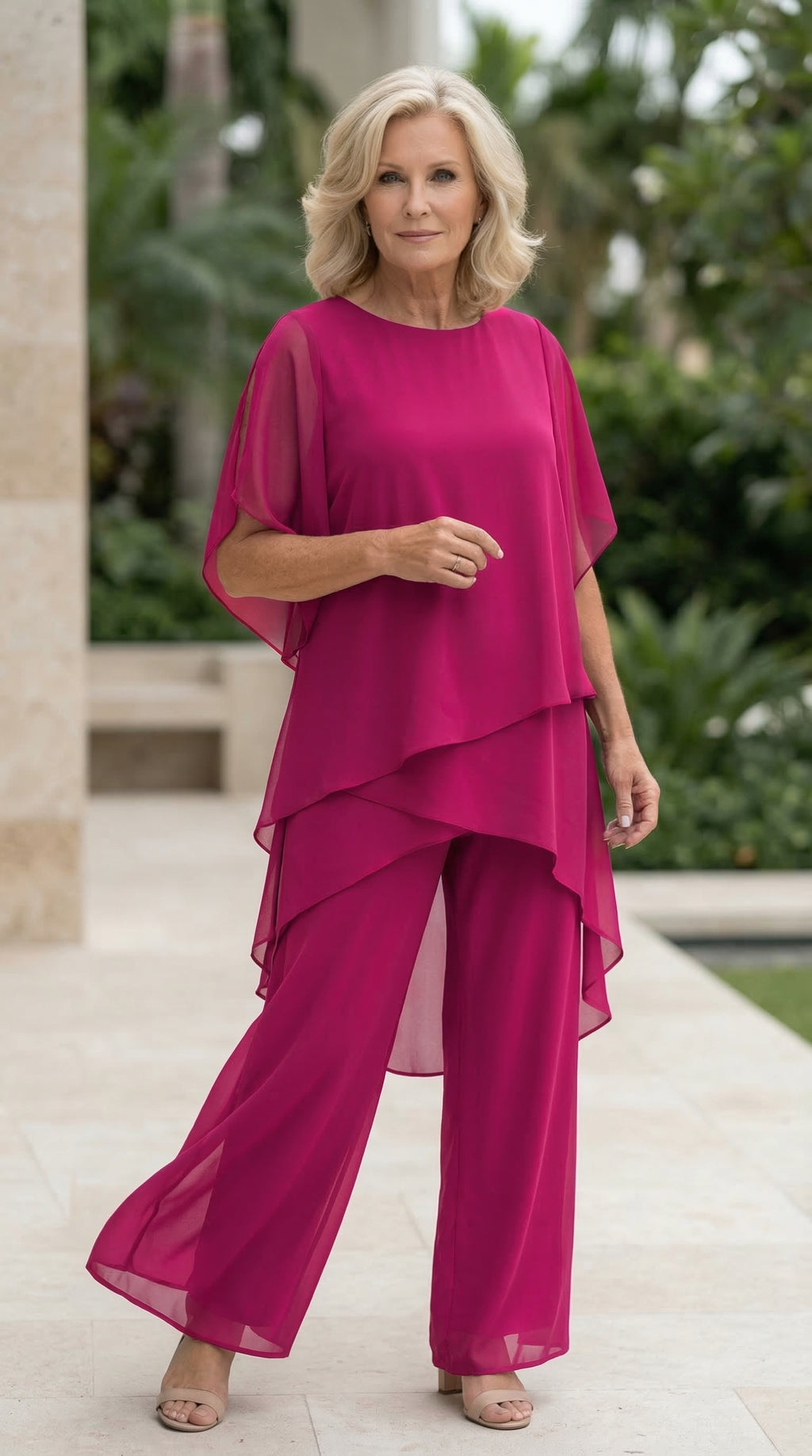 Suit with draped palazzo pants