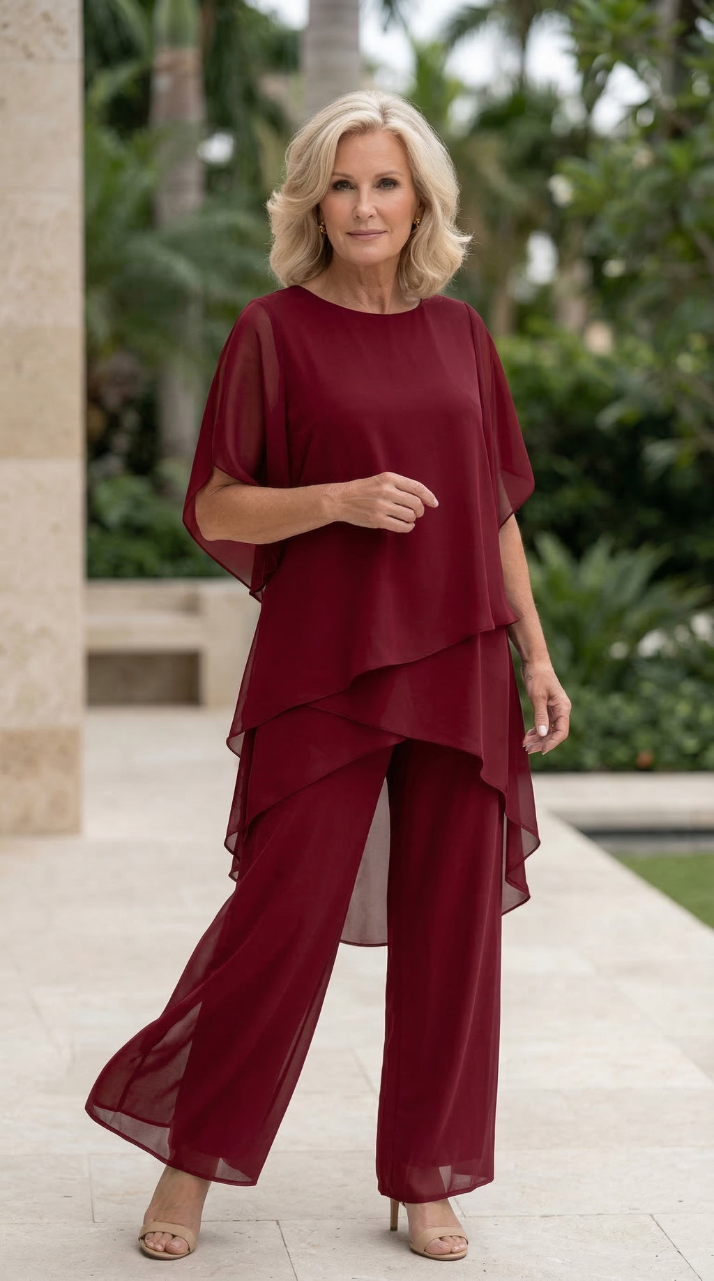 Suit with draped palazzo pants