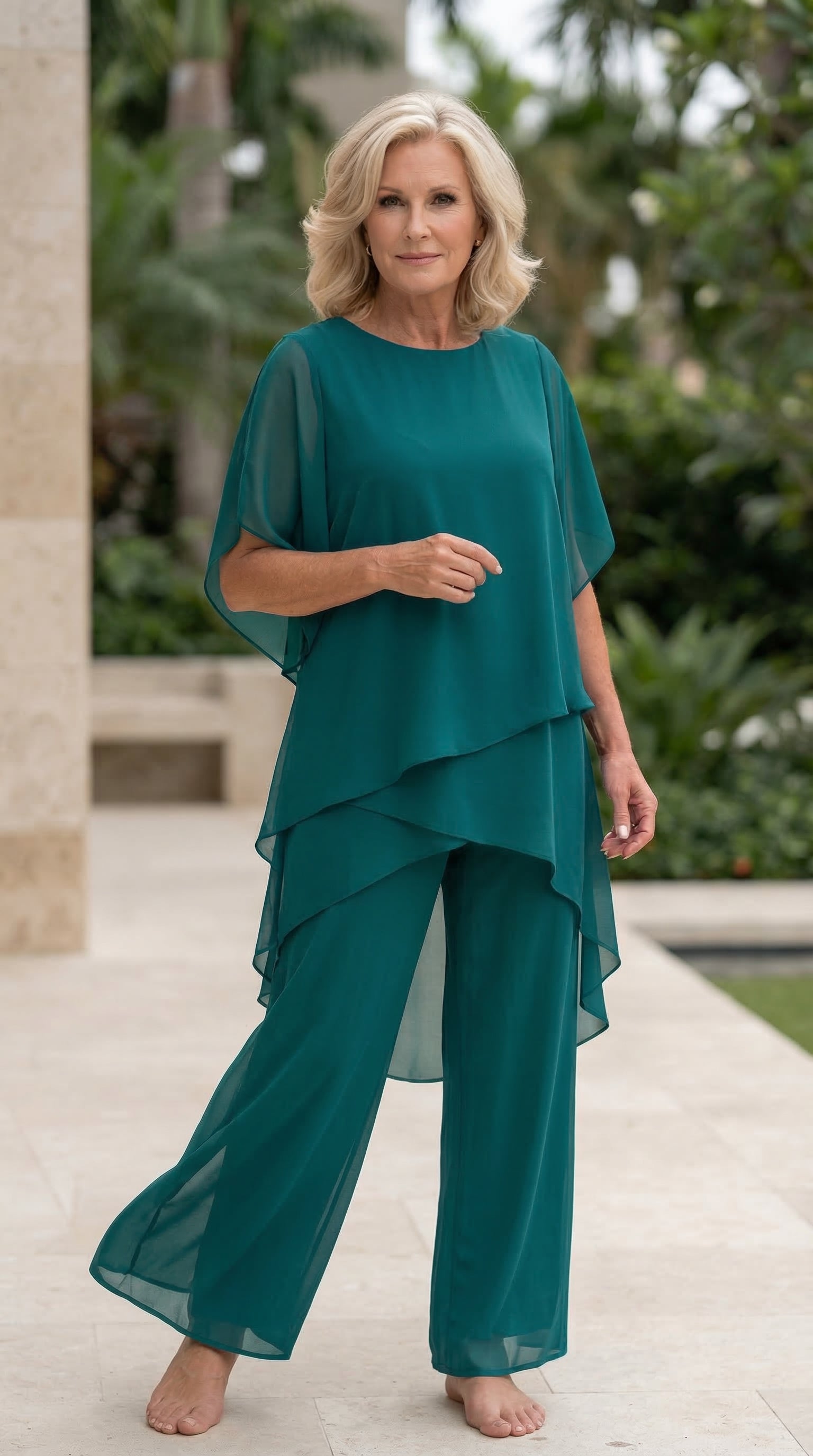 Suit with draped palazzo pants