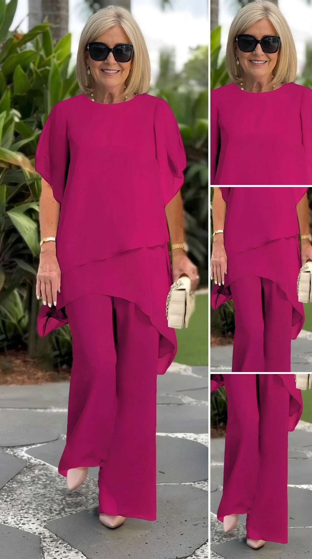 Suit with draped palazzo pants