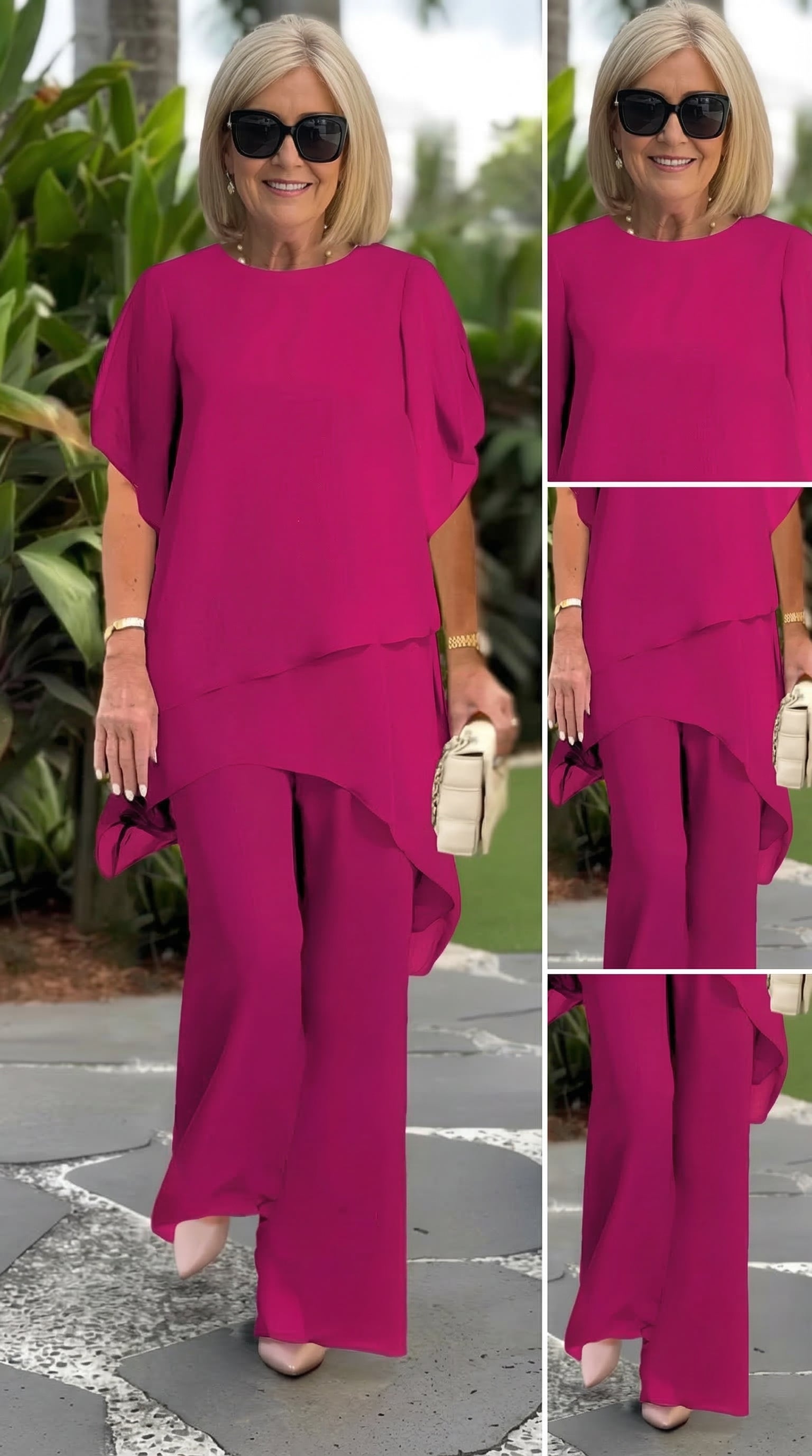 Suit with draped palazzo pants
