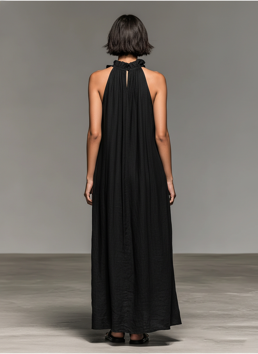 Women's Minimalist Linen-blend Sleeveless Maxi Dress With Ruffle