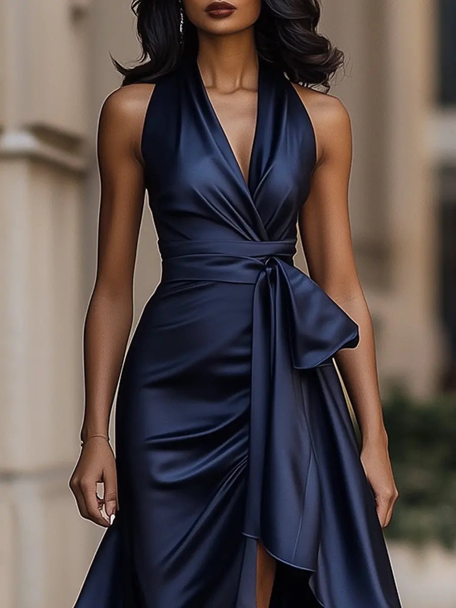 Nocturna | Halter Satin Maxi Dress