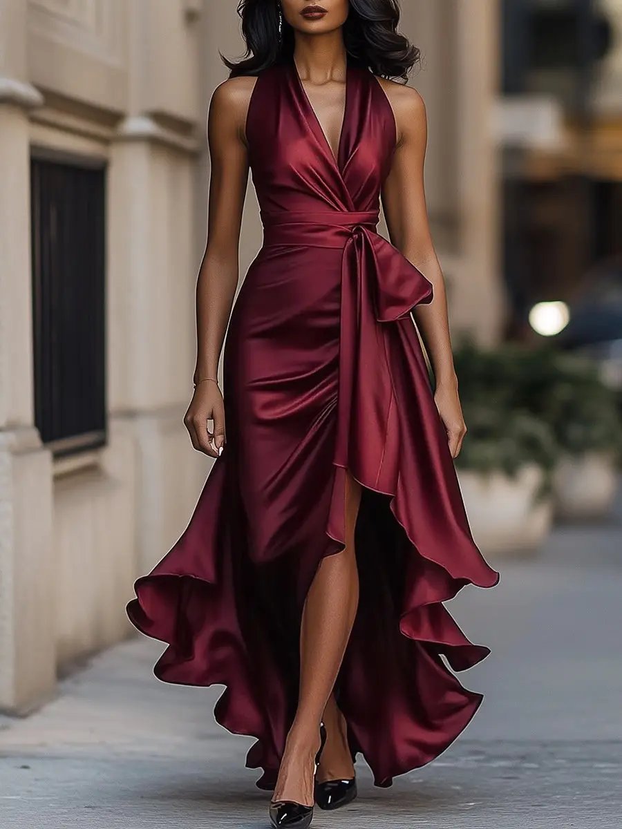 Nocturna | Halter Satin Maxi Dress