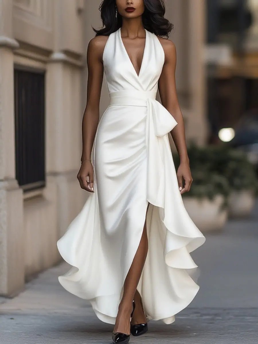 Nocturna | Halter Satin Maxi Dress