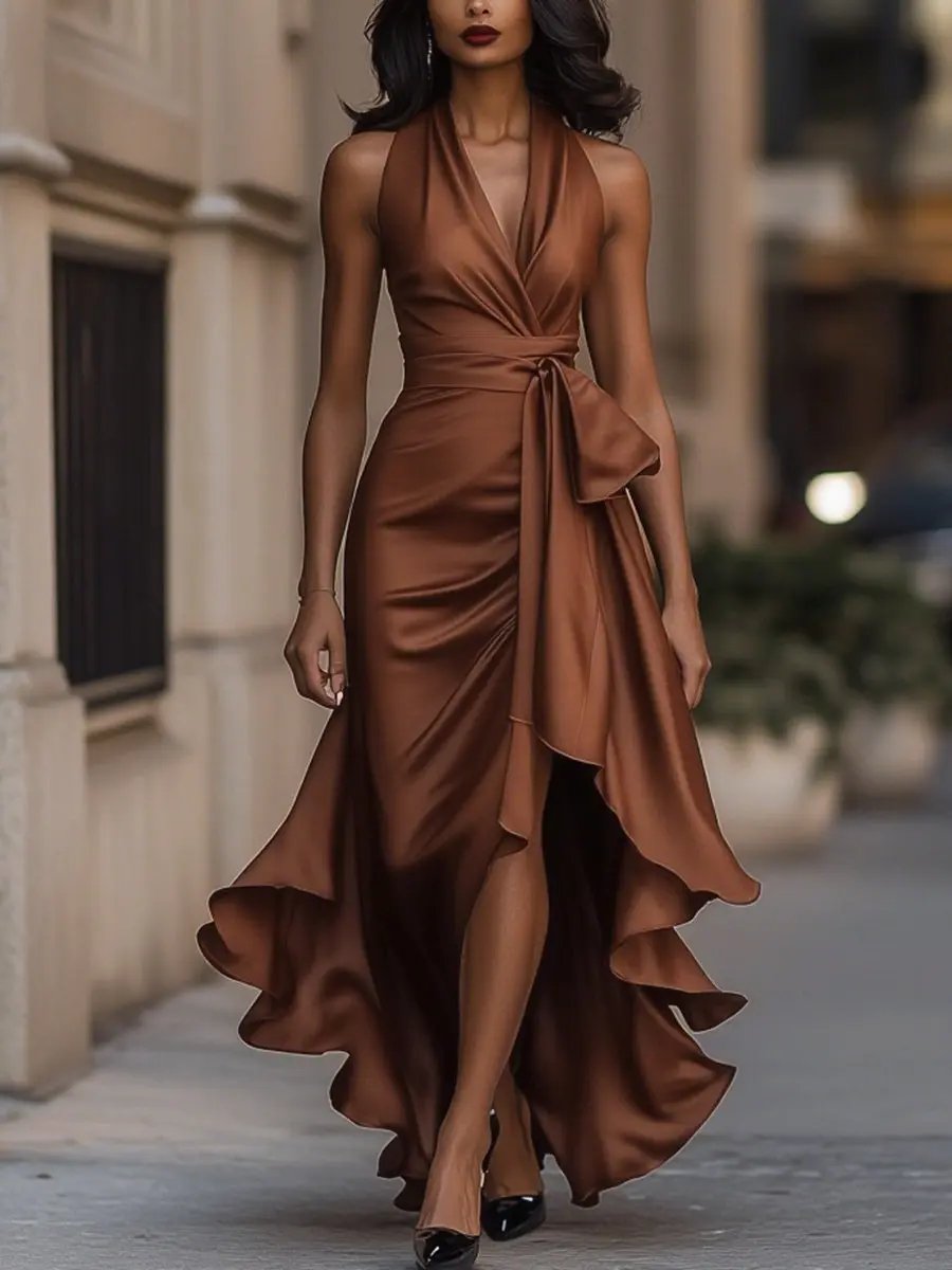 Nocturna | Halter Satin Maxi Dress