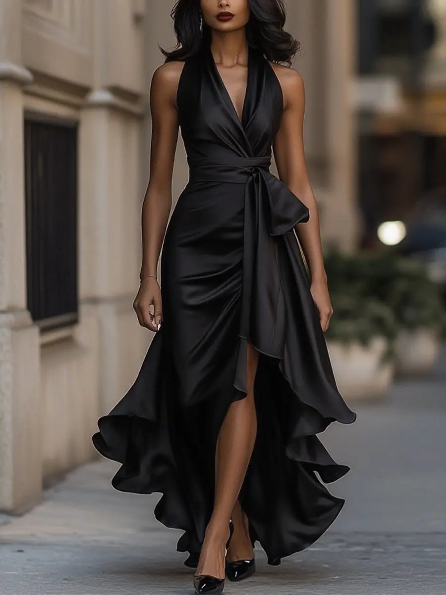 Nocturna | Halter Satin Maxi Dress