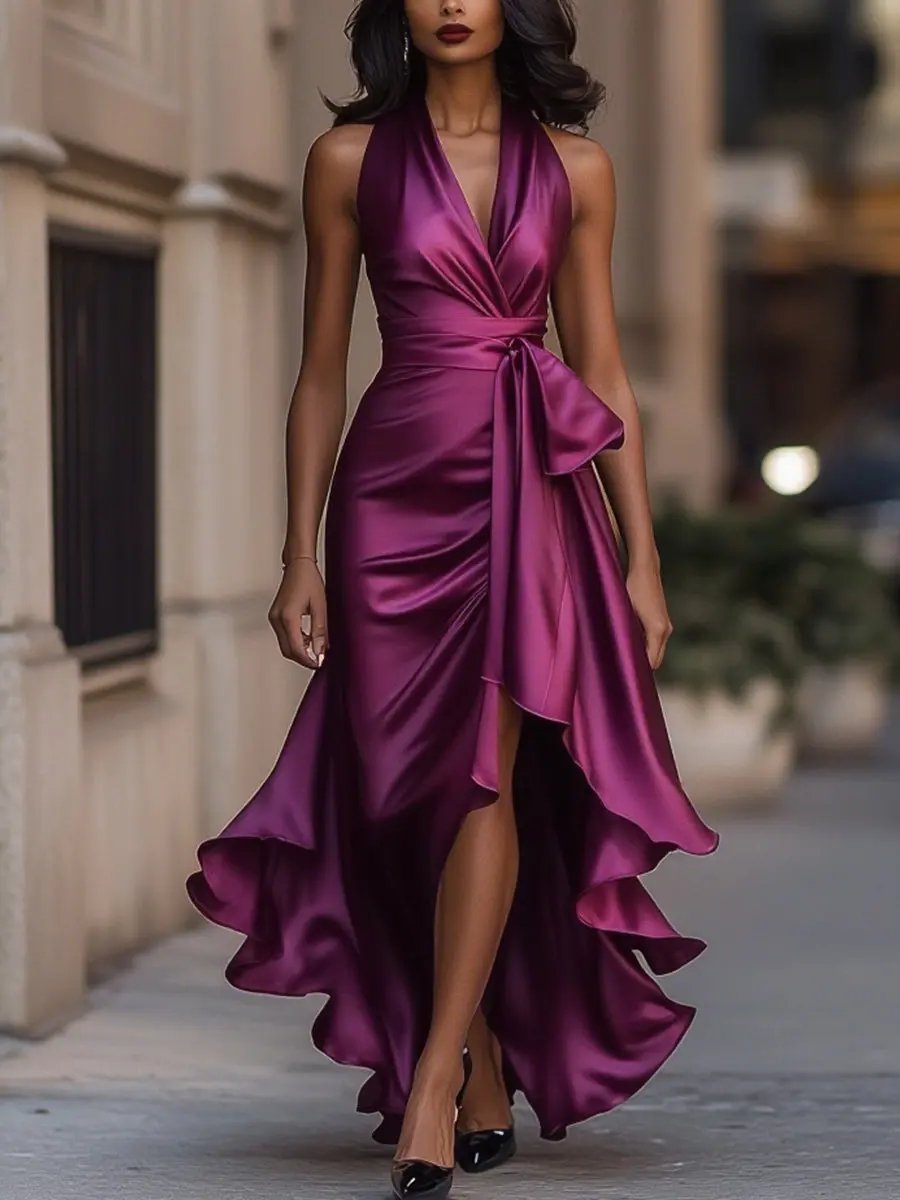 Nocturna | Halter Satin Maxi Dress