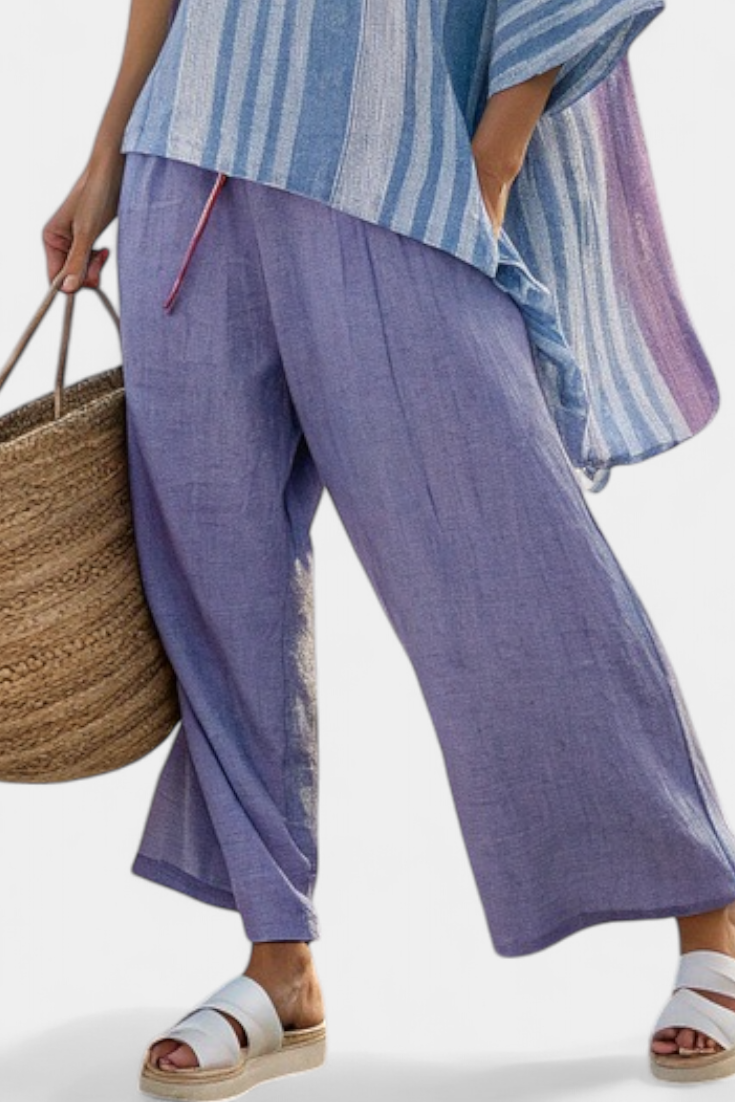 Carlotta – Top Elegant in Lavender & Sky Blue With Trousers Linen