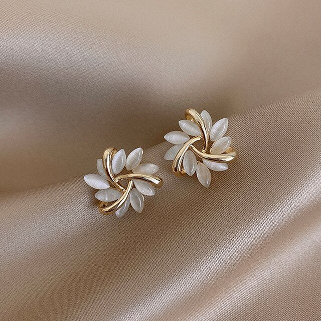 Luxury White Gold Opal Earrings