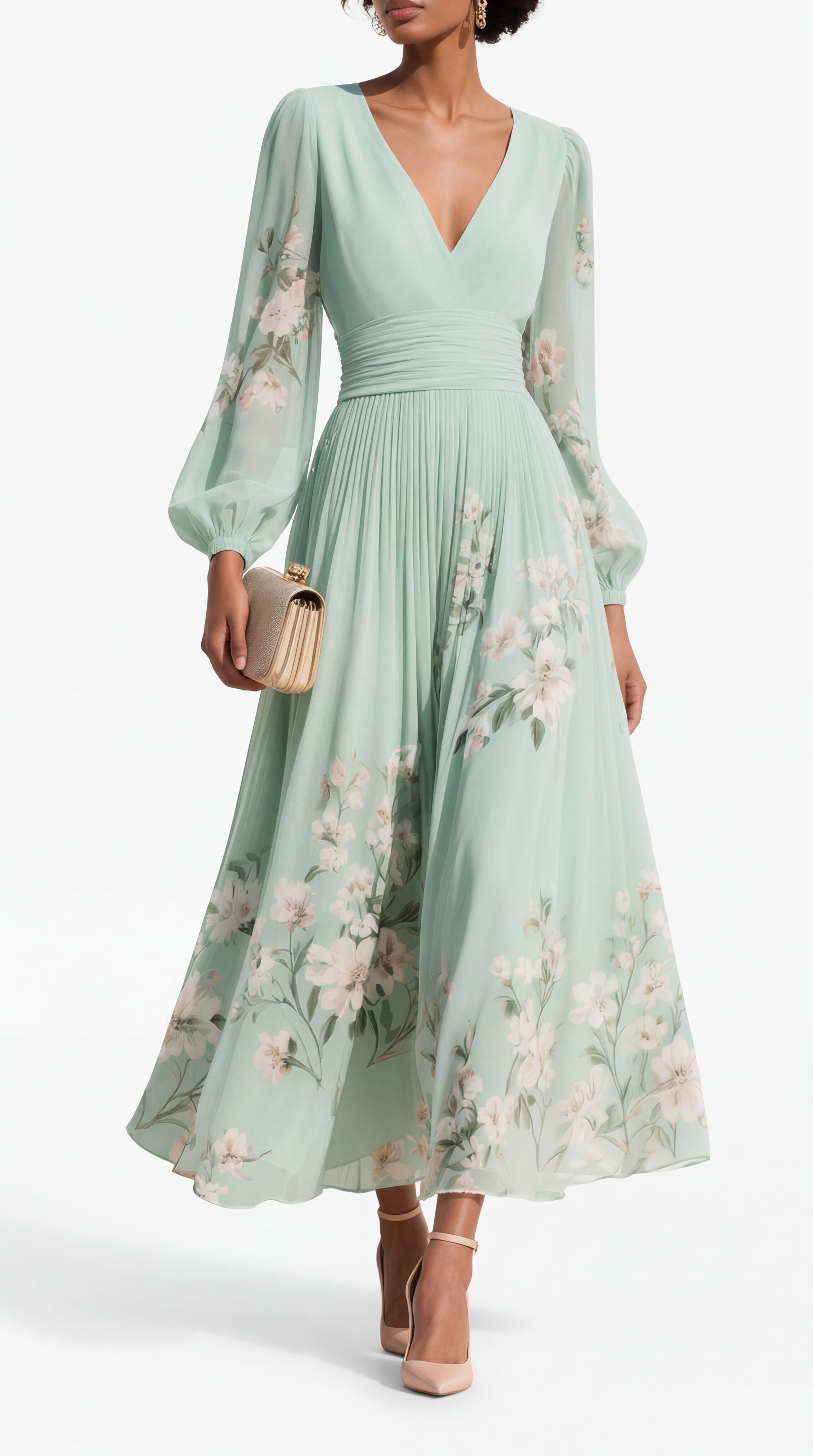 Coral Mint Chiffon Midi Dress