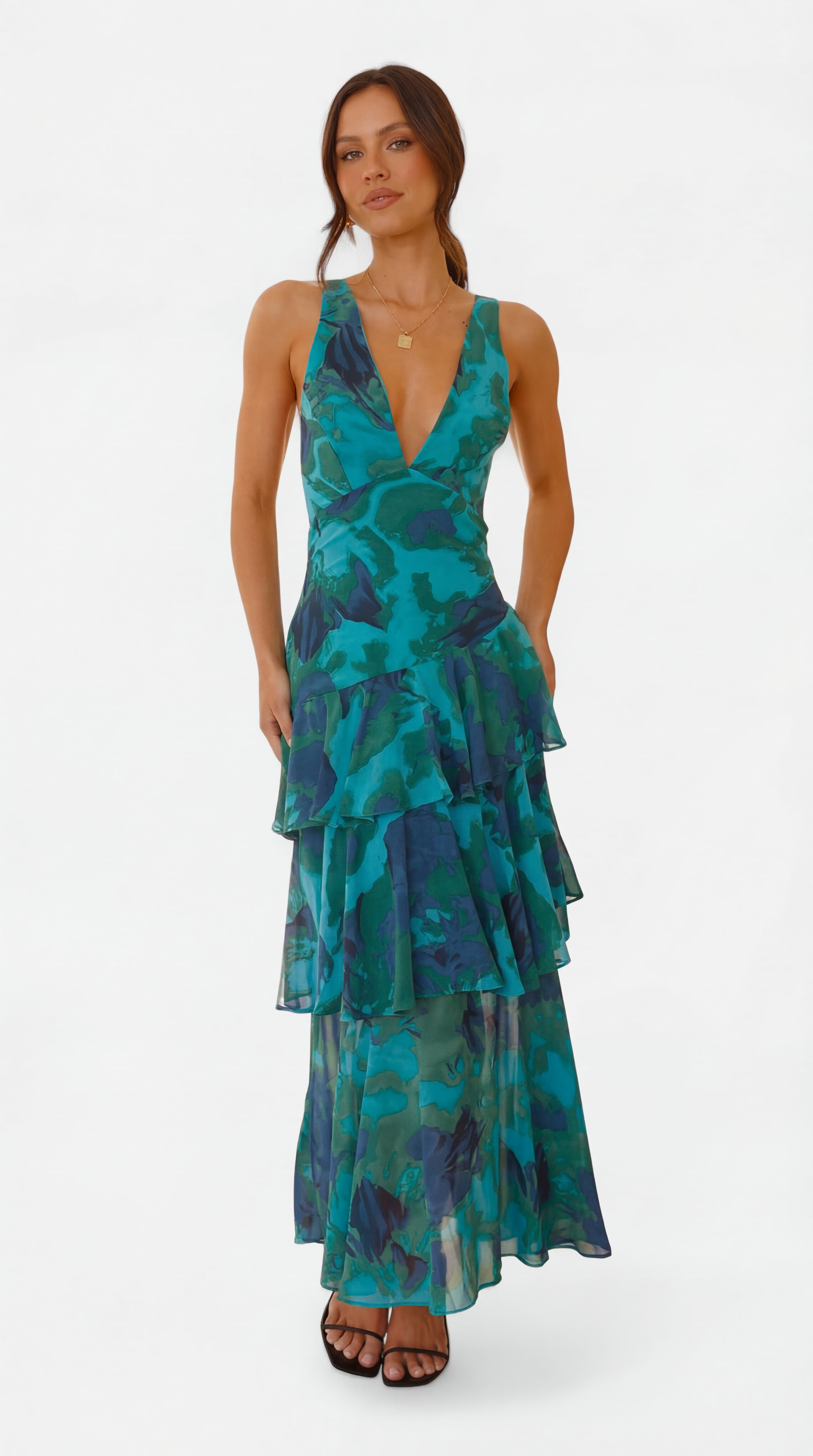 Domenica Chiffon V-Neck Layered Dress