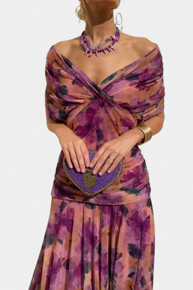 Florendra | Long Floral V-Neck Dress
