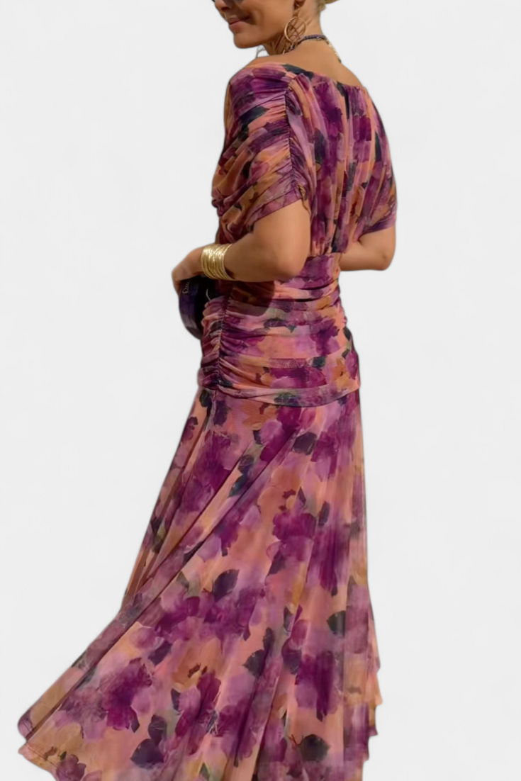 Florendra | Long Floral V-Neck Dress